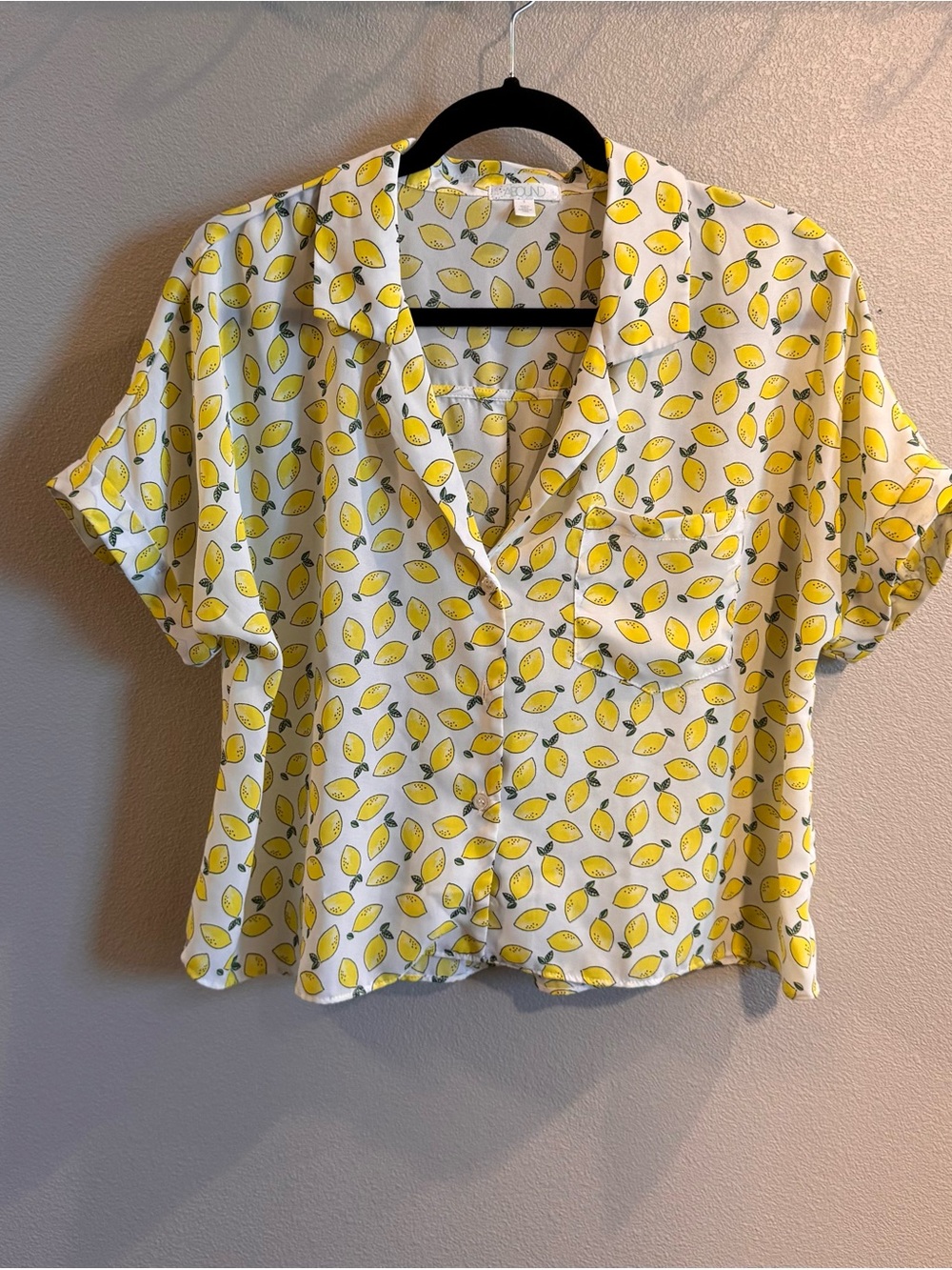 Abound Yellow Lemon Print Short Sleeve Button Down Shirt